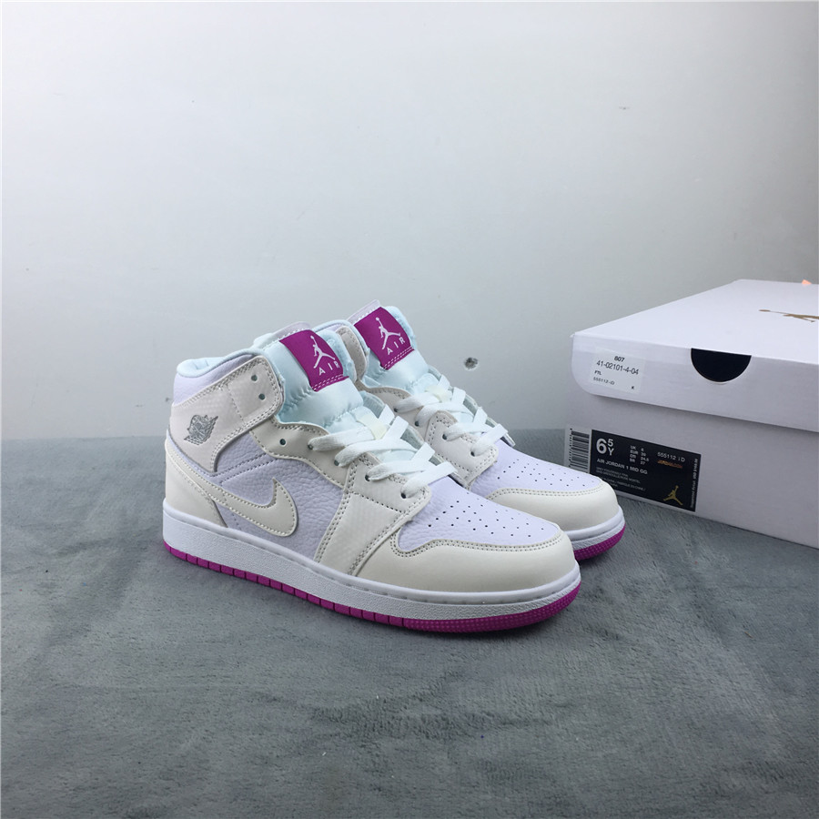 Air Jordan 1 Mid GS White Pink Baby Blue Shoes